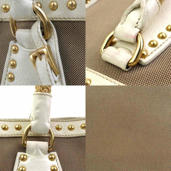 PRADA Shoulder Bag Canvas Leather Brown Off-White Gold E59437K - Picture 4 of 5